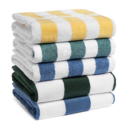 Serviette de piscine et de plage Connoisseur, bordure en coton façonné, 35 x 70, 18,0 lb/dz, rayures de 2 po, vert/blanc